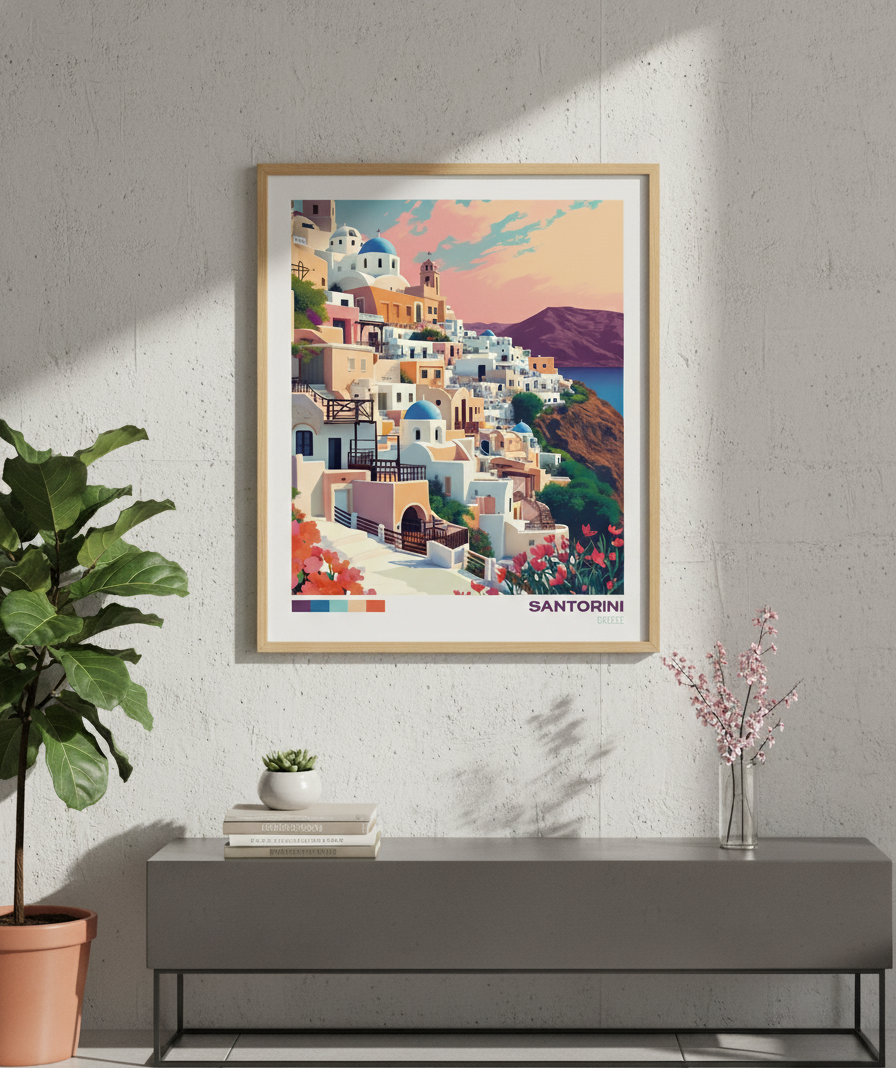 Santorini Travel Poster | Wall art poster | Wall decor | Home decor