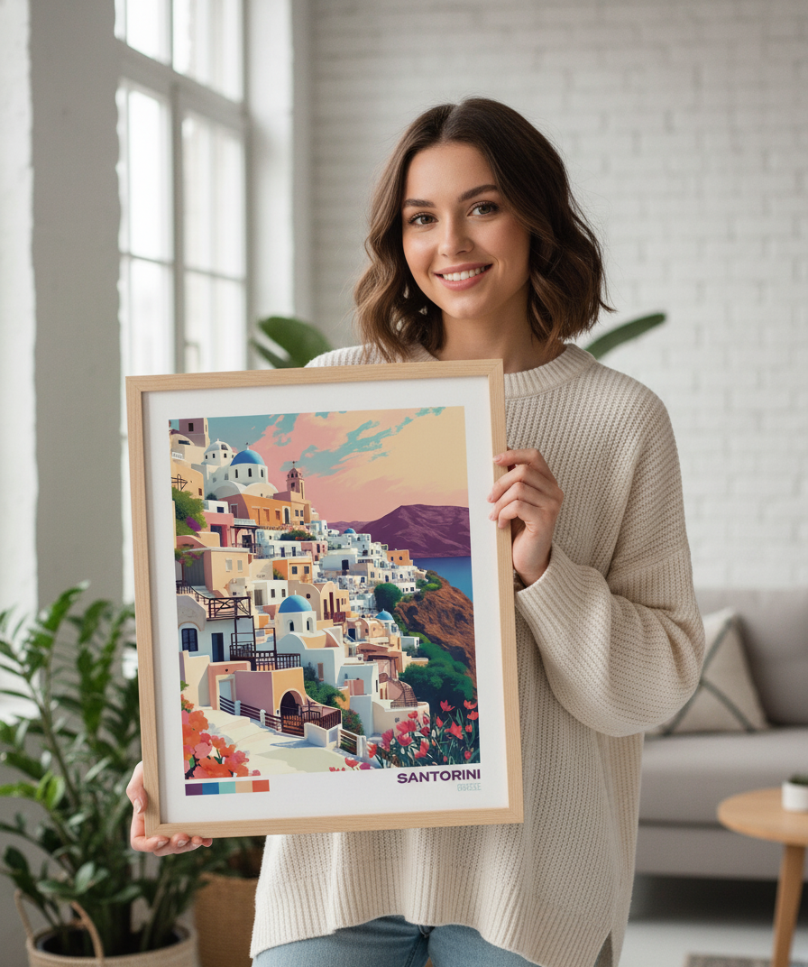 Santorini Travel Poster | Wall art poster | Wall decor | Home decor