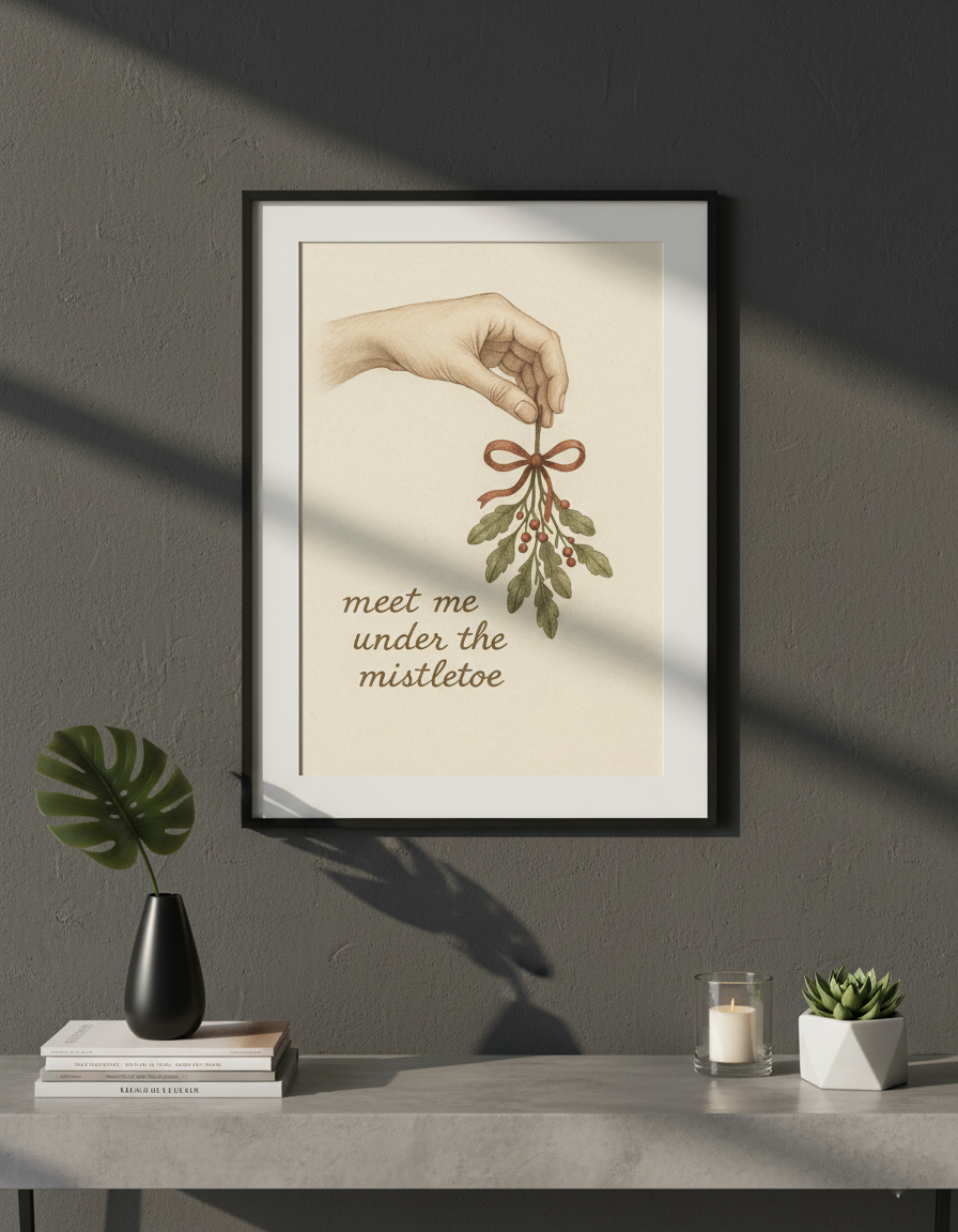 Mistletoe Holiday Poster | Vintage Christmas Wall Art | Matte Vertical Print