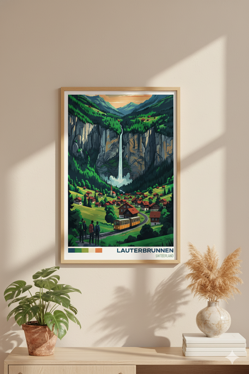 Lauterbrunnen Landscape Print | Swiss Alps Wall Art | Travel Poster