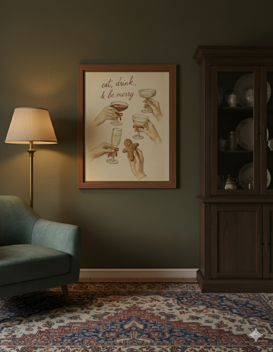 Eat, Drink & Be Merry Holiday Poster | Festive Christmas Wall Art | Matte Vertical Print