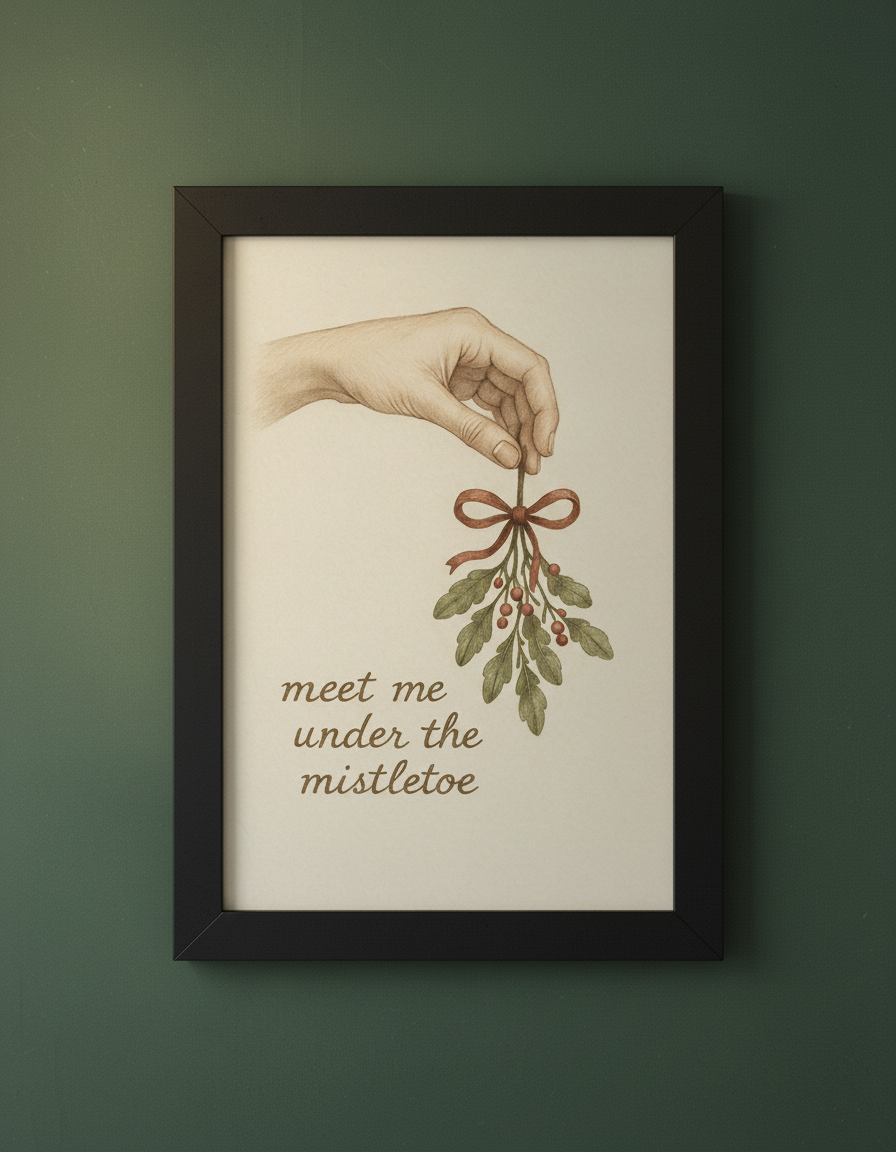 Mistletoe Holiday Poster | Vintage Christmas Wall Art | Matte Vertical Print