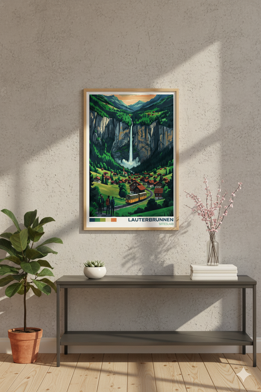 Lauterbrunnen Landscape Print | Swiss Alps Wall Art | Travel Poster