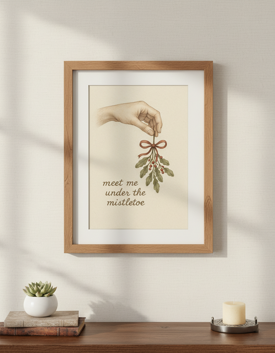 Mistletoe Holiday Poster | Vintage Christmas Wall Art | Matte Vertical Print