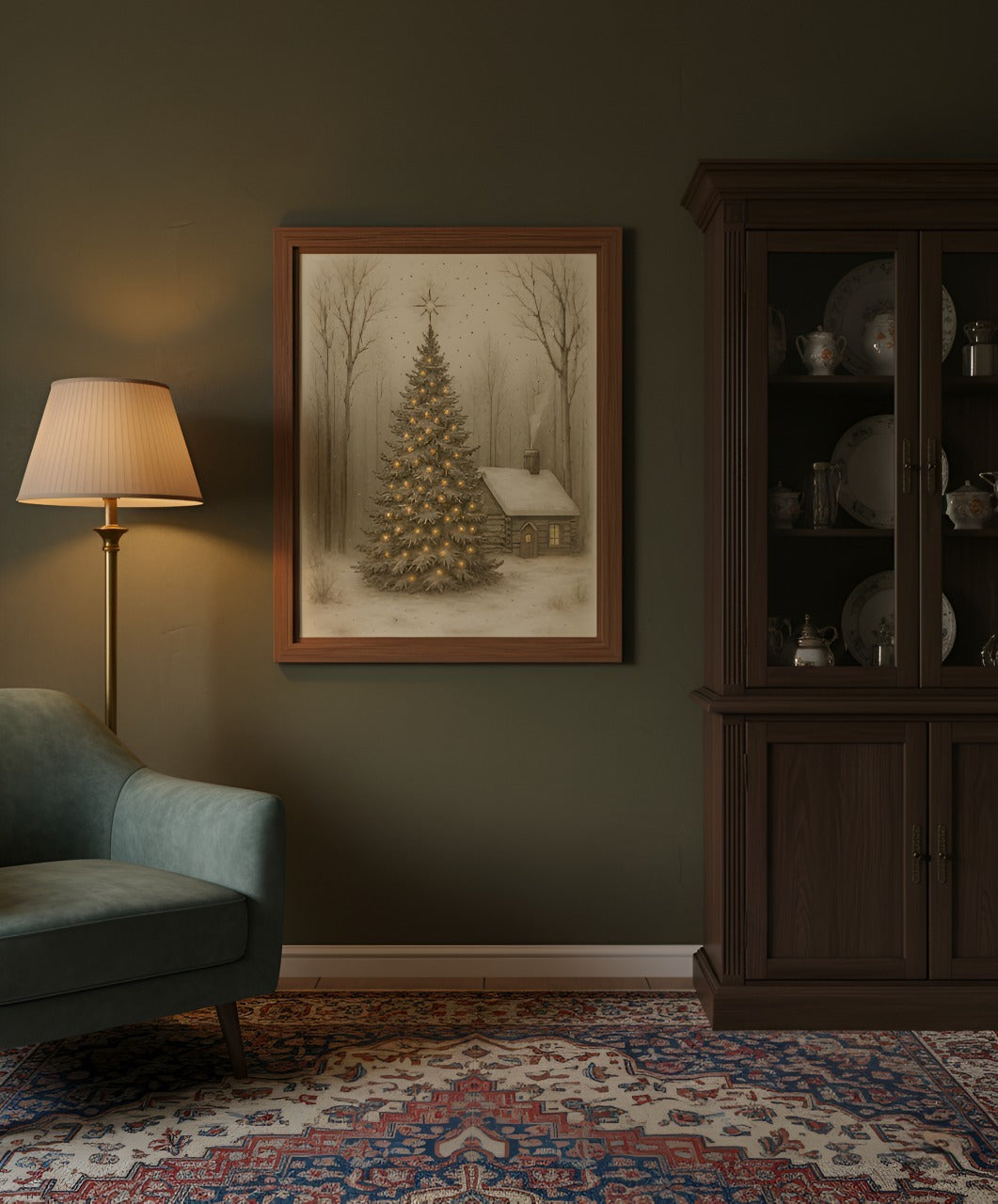 Vintage Christmas Tree Poster | Cozy Cabin Holiday Wall Art | Matte Vertical Print