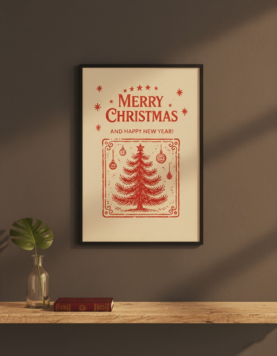 Merry Christmas Vintage Tree Matte Poster | Classic Holiday Wall Decor | Retro Christmas Print