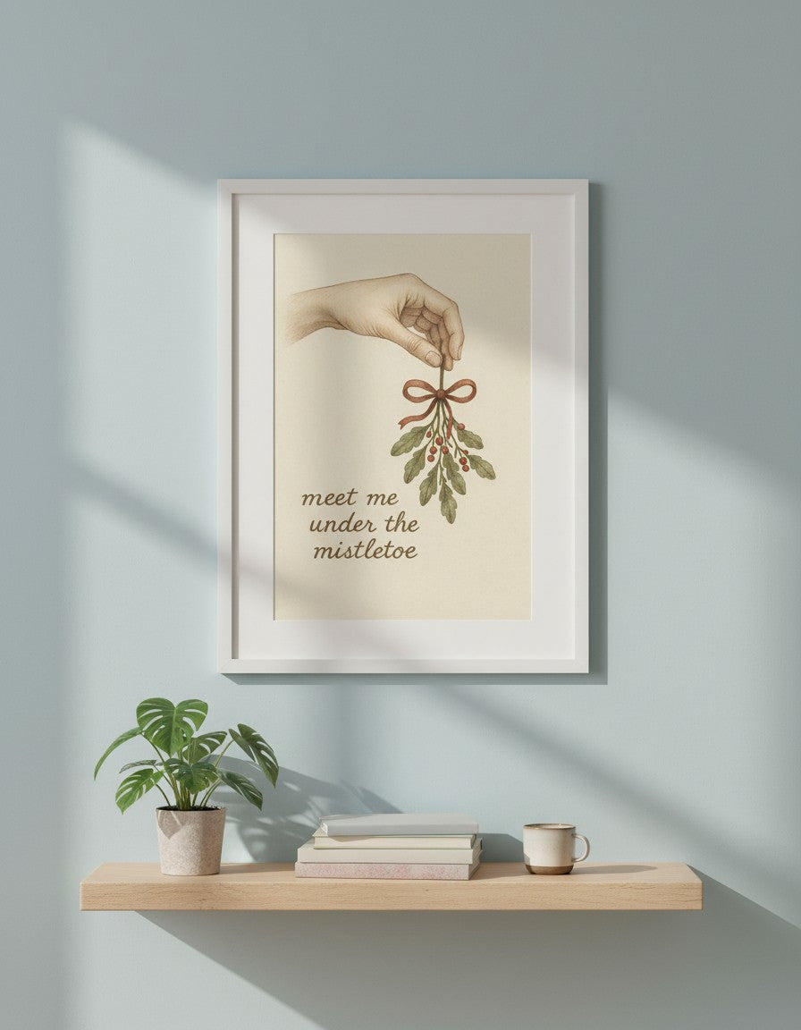 Mistletoe Holiday Poster | Vintage Christmas Wall Art | Matte Vertical Print