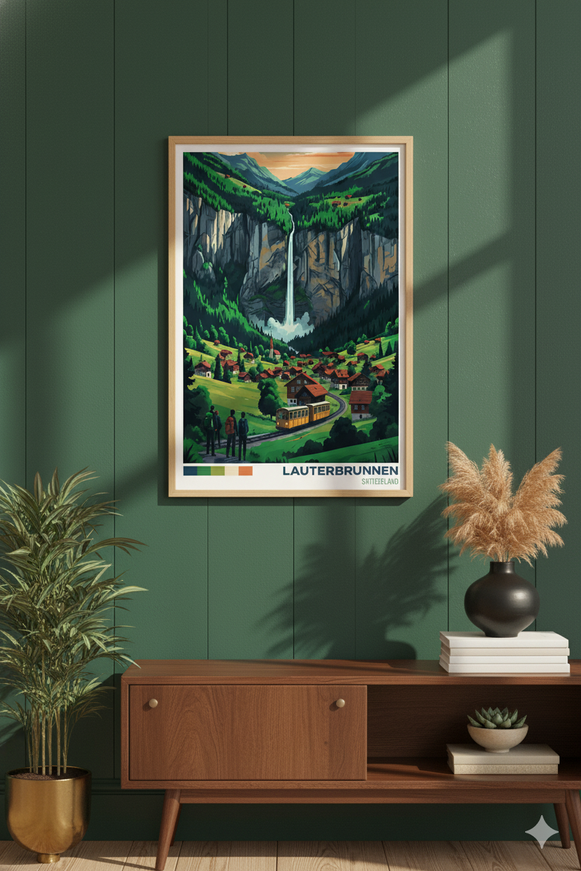 Lauterbrunnen Landscape Print | Swiss Alps Wall Art | Travel Poster