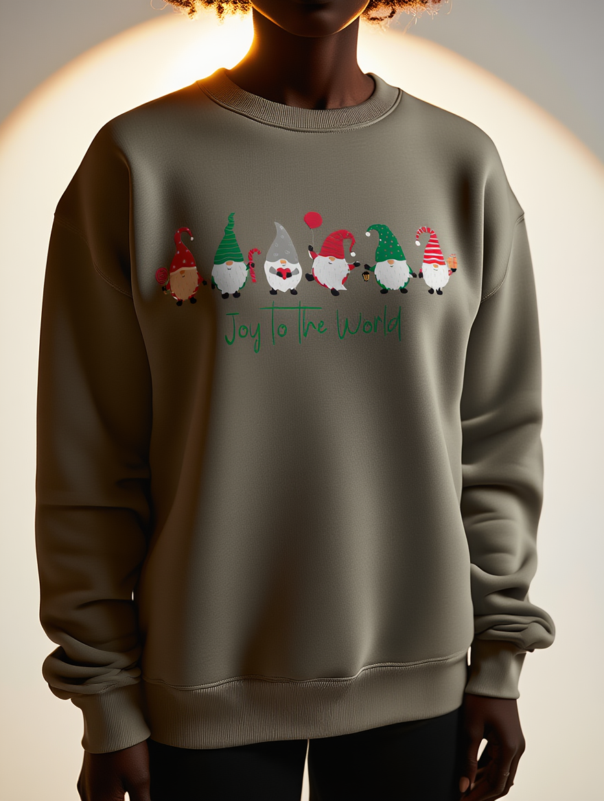 Joy to the World Gnome Christmas Sweatshirt | Cute Holiday Crewneck for Women & Men