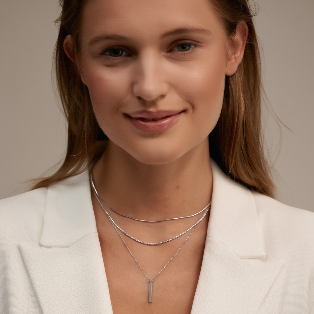 Layered Gold Bar Pendant Necklace┃Rectangular Metal Clavicle Chain for Women | Minimal Everyday Jewelry