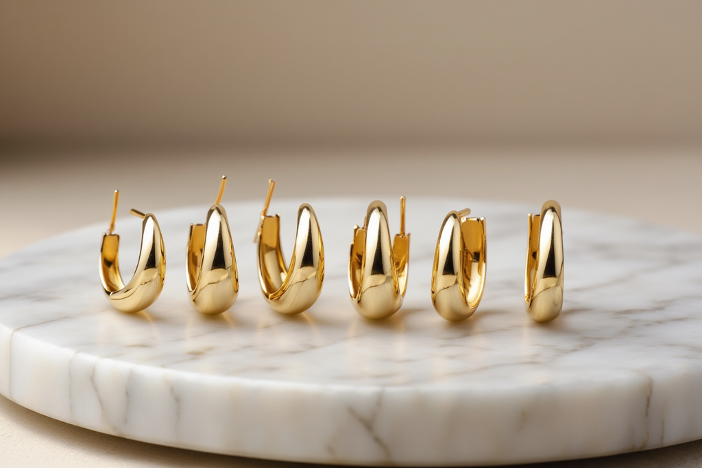 6-Pack Minimalist Gold-Plated Copper Invisible Huggie Hoops — Small Geometric Circle Earrings Set for Women