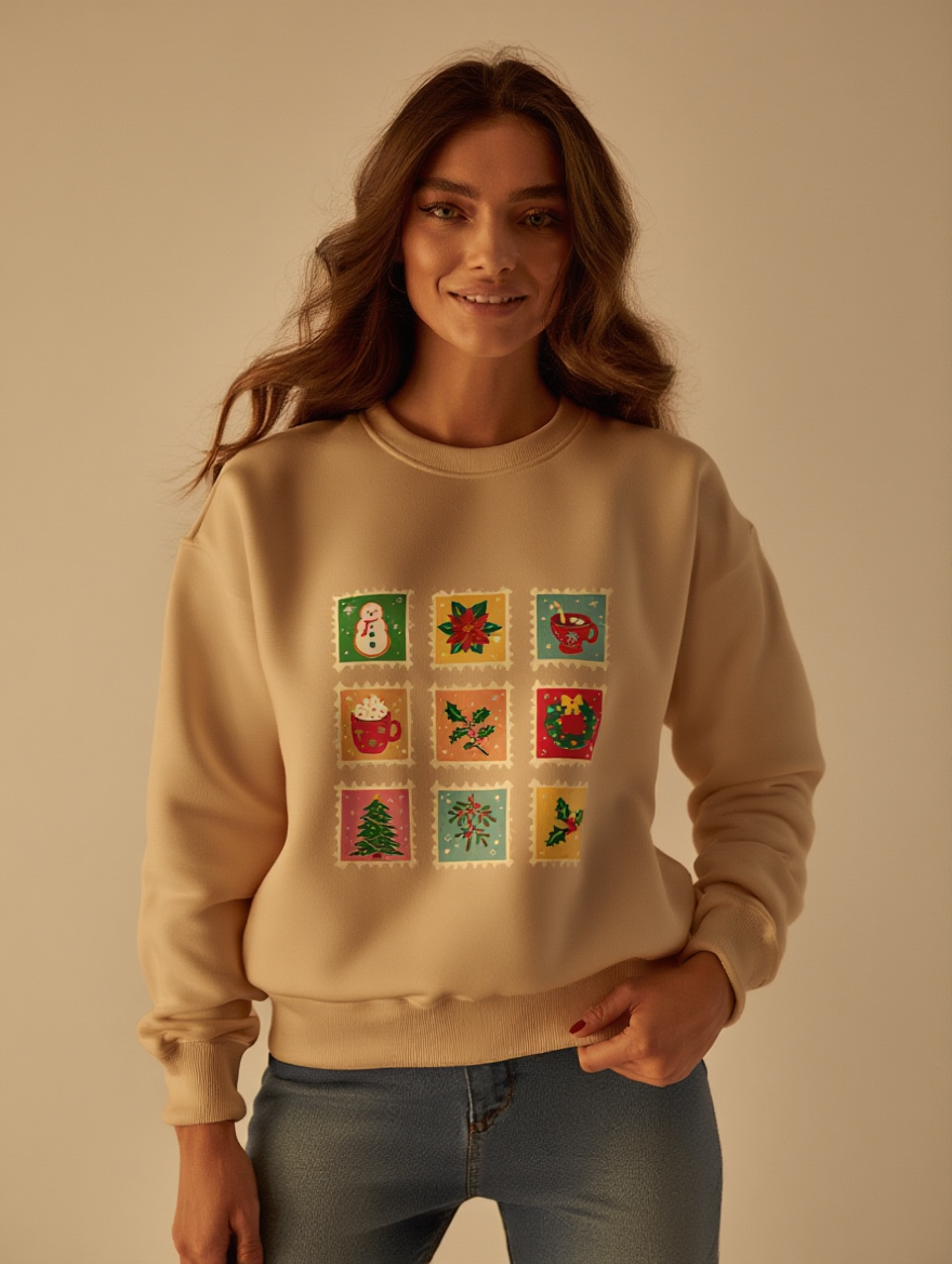 Retro Christmas Icons Sweatshirt | Vintage Holiday Graphic Crewneck for Women & Men