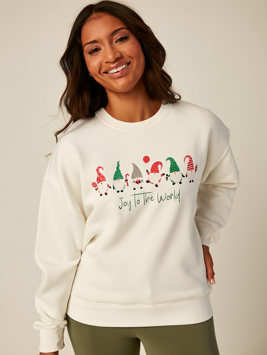 Joy to the World Gnome Christmas Sweatshirt | Cute Holiday Crewneck for Women & Men