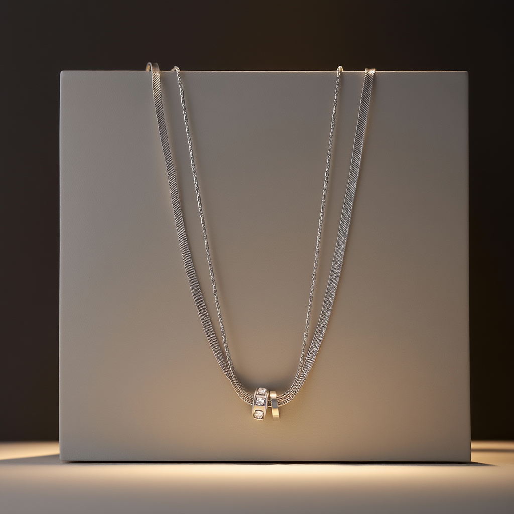 Double-Layer Stainless Steel Necklace with Crystal Bead | Layered Clavicle Chain for Women | Party-Ready Jewelry