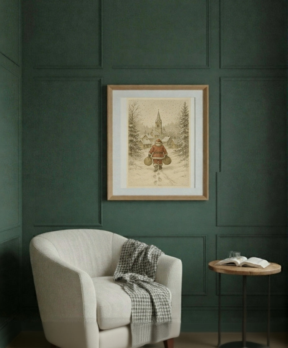 Vintage Santa Christmas Poster | Matte Vertical Holiday Wall Art | Classic Christmas Decor