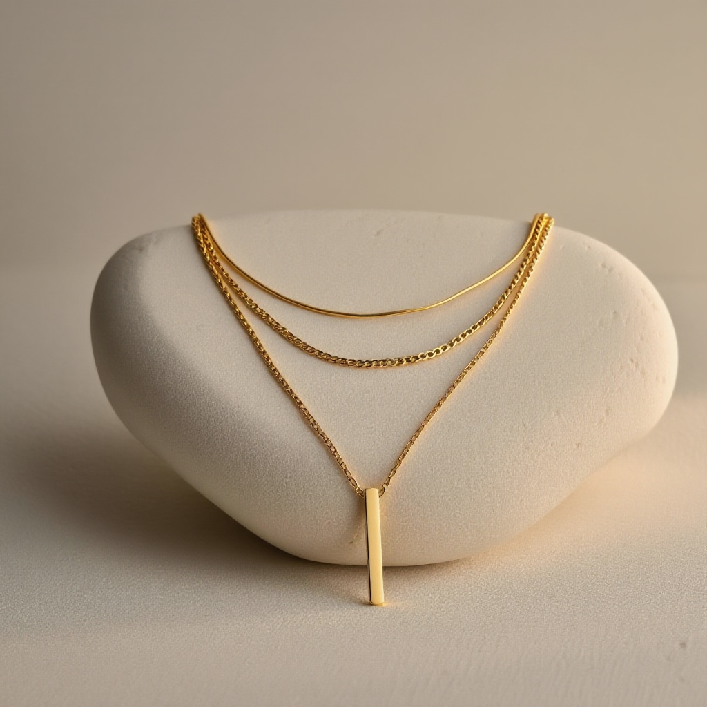 Layered Gold Bar Pendant Necklace┃Rectangular Metal Clavicle Chain for Women | Minimal Everyday Jewelry