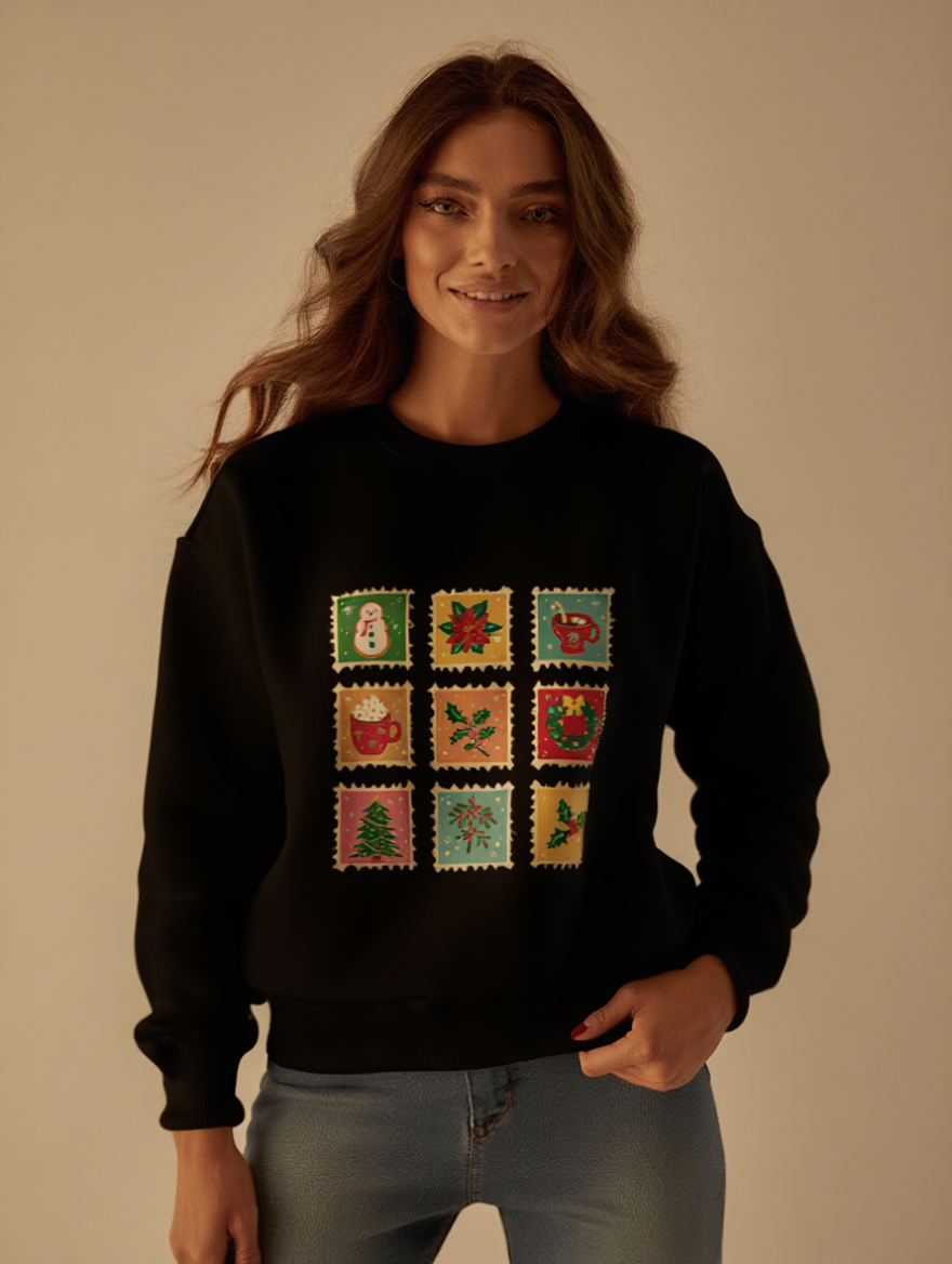 Retro Christmas Icons Sweatshirt | Vintage Holiday Graphic Crewneck for Women & Men