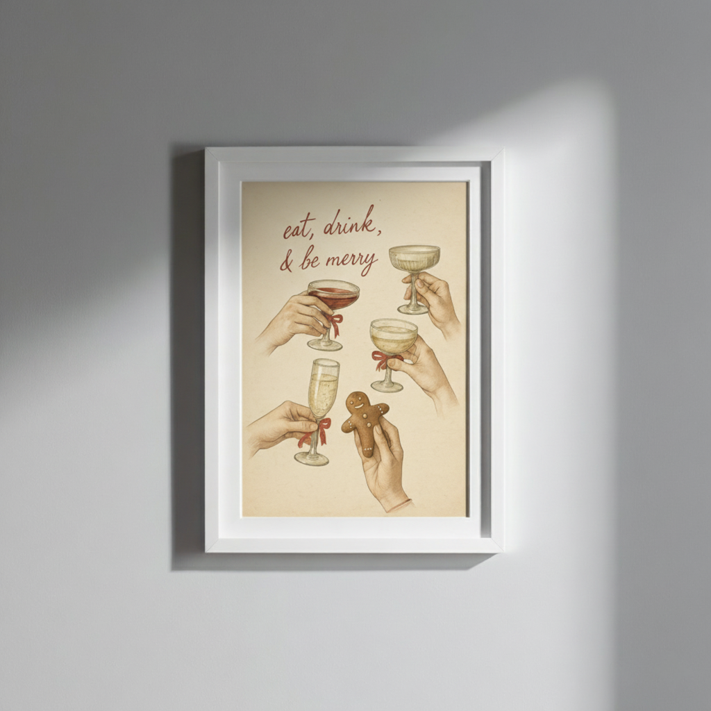 Eat, Drink & Be Merry Holiday Poster | Festive Christmas Wall Art | Matte Vertical Print